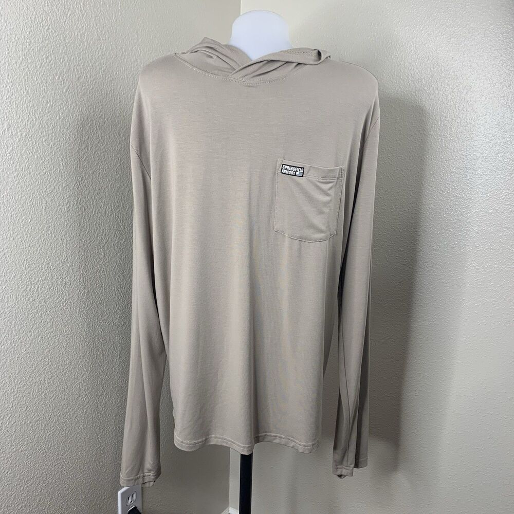 Springfield Armory Hoodie Men's Sz L Beige Bamboo Blend Long Sleeve Pullover